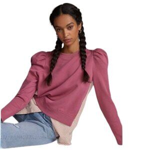 Anthropologie Maeve Pink Layered Long Puff Sleeve  Tunic Sweatshirt Size M